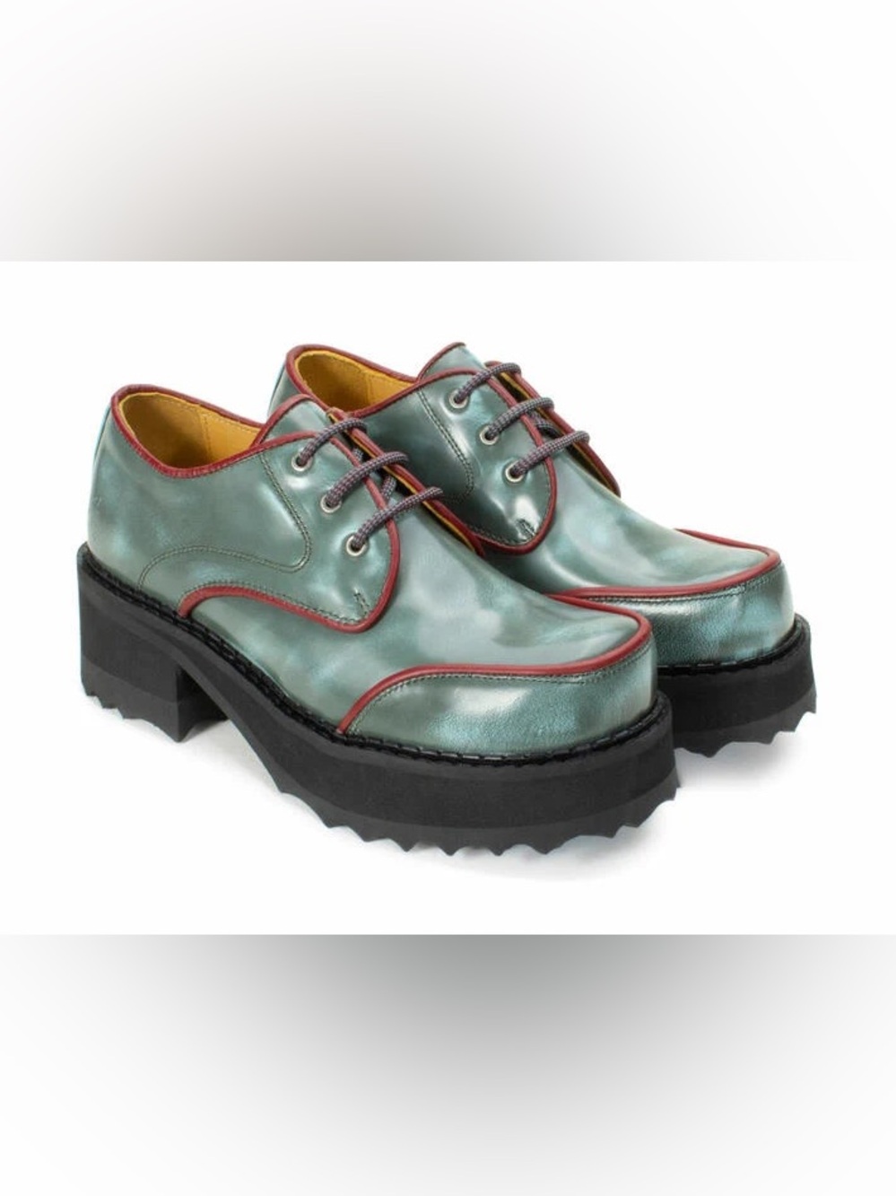 John Fluevog Yrsa Leather Platforms Silver Blue 7.5 GUC